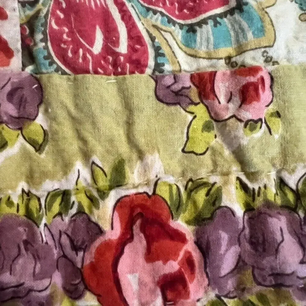 POTTERY BARN Quilt Cranberry Red Pink Patchwork Floral Reversible Stripe Queen
